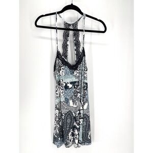 In Bloom by Jonquil paisley print Chemise halter lace trim medium Blue